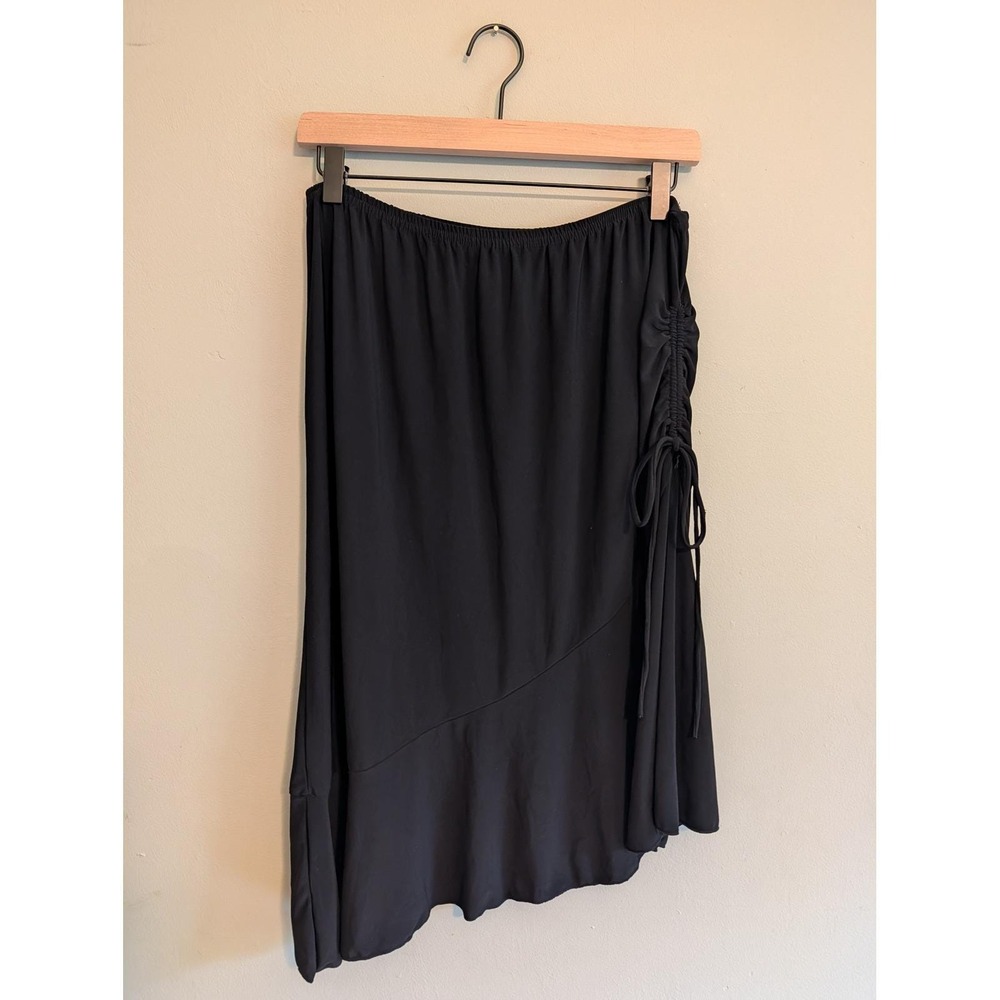 Vintage Y2K‎ Black Asymmetrical Ruched Side Drawstring Midi Skirt Lrg Ruffle